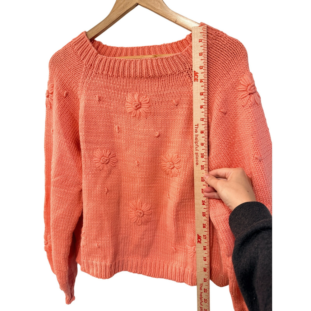 Tach Clothing M 100% Wool Jana Sweater $305 Handmade Knit Daisy Coral Pink - Picture 9 of 11